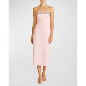 ML Monique Lhuillier Strapless Crystal Embellished Midi Dress Pearl Pink 8 NWT